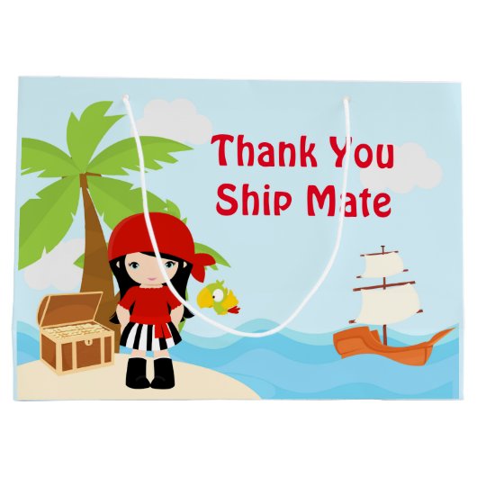 Schattige zwart haar piratenmeisje in RedBirthday Groot Cadeauzakje (Achterkant)