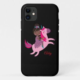 Schattige Zwart Haired Meisje Rijden op een Eenhoo Case-Mate iPhone Case