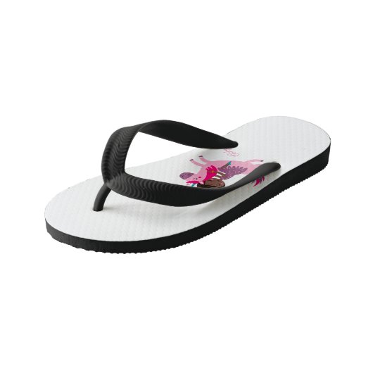 Schattige Zwart Haired Meisje Rijden op een Eenhoo Kinder Teenslippers (Schuin)