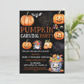 Schattige Zwart Halloween Pompoen Carving Party Ki Kaart (Staand voorkant)