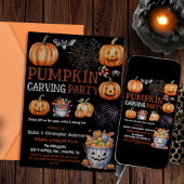 Schattige Zwart Halloween Pompoen Carving Party Ki Kaart