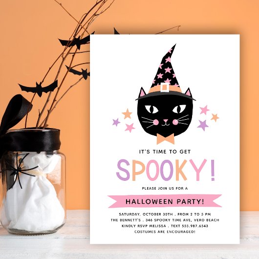 Schattige zwart heks kat pastel halloween feest kaart