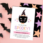 Schattige Zwart Heks Kat Pastel Halloween Verjaard Kaart