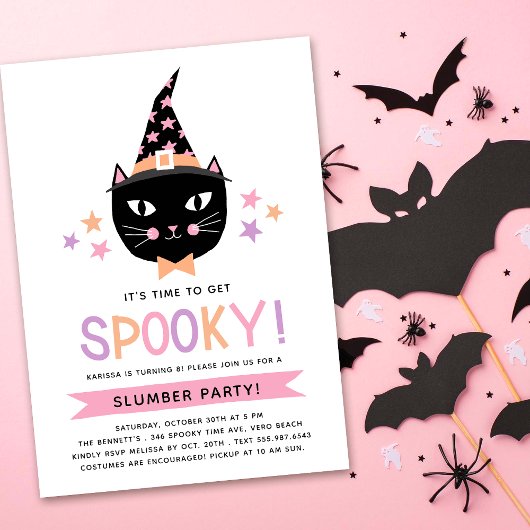 Schattige zwart heks kat pastel verjaardag sluimer kaart