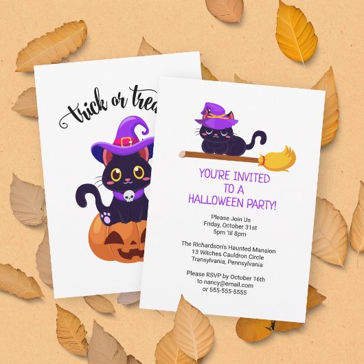 Schattige zwart heks katten aangepaste halloween p kaart