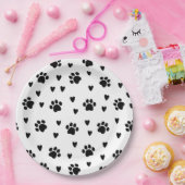 Schattige zwart hondenpootjes Prints & Hearts Papieren Bordje (Feest)