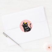 Schattige zwart Kat dank u Ronde Sticker (Envelop)