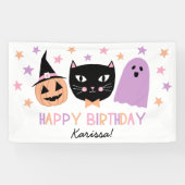 Schattige Zwart Kat Halloween Verjaardagsnaam Bann Spandoek (Horizontaal)