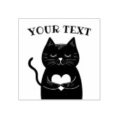 Schattige Zwart Kat Holding Hart Aangepaste Tekst Rubberstempel (Afrduk)
