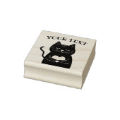 Schattige Zwart Kat Holding Hart Aangepaste Tekst Rubberstempel (Stempel)
