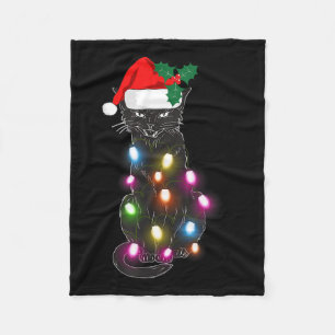 Schattige Zwart Kat Kerst Licht Leuk Kat Liefhebbe Fleece Deken