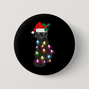 Schattige Zwart Kat Kerst Licht Leuk Kat Liefhebbe Ronde Button 5,7 Cm