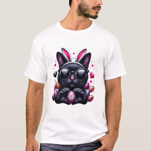 Schattige Zwart Kat Konijntje Mam Pap Kinder Manne T-shirt