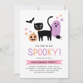 Schattige zwart kat pastel halloween spooky party kaart (Voorkant)