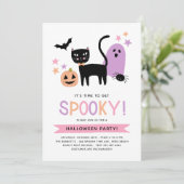 Schattige zwart kat pastel halloween spooky party kaart (Staand voorkant)