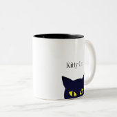 Schattige zwart kattengezicht & kalligrafie tweekleurige koffiemok (Voorkant rechts)