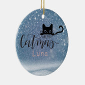 Schattige zwart kattenkerstornament voor kattenlie keramisch ornament (Rechts)