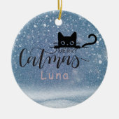 Schattige zwart kattenkerstornament voor kattenlie keramisch ornament (Voorkant)