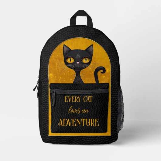 Schattige zwart kattenleer look bedrukte rugzak (Voorkant)