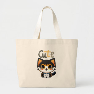 Schattige zwart kattenontwerp Kattenliefhebbers Grote Tote Bag
