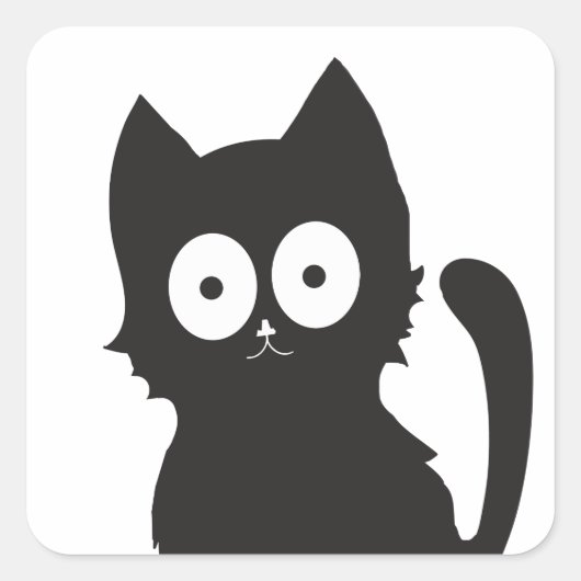 Schattige zwart kattensilhouet vierkante sticker (Voorkant)