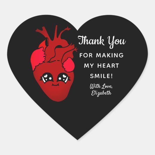 Schattige zwart kawaii echt hart Valentijns dank u Hart Sticker (Voorkant)
