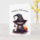 Schattige zwart kitten heks halloween kaart (Gele Bloem)