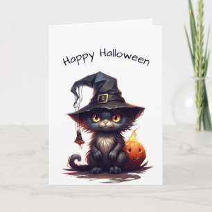 Schattige zwart kitten heks halloween kaart