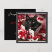 Schattige Zwart Kitten in Box Grappige Valentijn Feestdagenkaart (Voorkant / Achterkant)