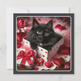 Schattige Zwart Kitten in Box Grappige Valentijn Feestdagenkaart