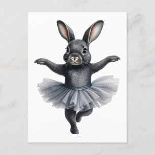 Schattige zwart konijn ballerina dansballet feestdagenkaart