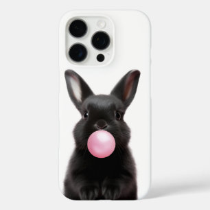 Schattige zwart konijn blazen roze bubbel kauwgom iPhone 16 pro hoesje