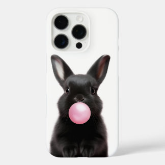 Schattige zwart konijn blazen roze bubbel kauwgom iPhone 16 pro hoesje