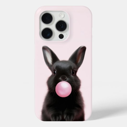 Schattige zwart konijn blazen roze bubbel kauwgom Case-Mate iPhone case (Achterkant)