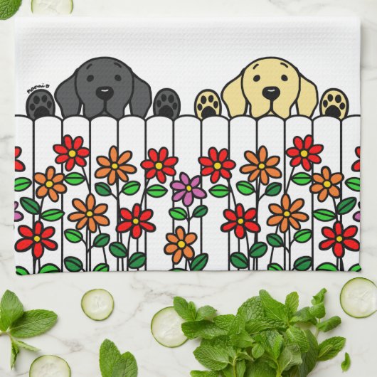 Schattige zwart lab geel lab kijken theedoek (Gevouwen)