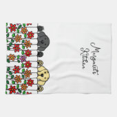 Schattige zwart lab geel lab kijken theedoek (Horizontaal)