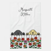 Schattige zwart lab geel lab kijken theedoek (Verticaal)