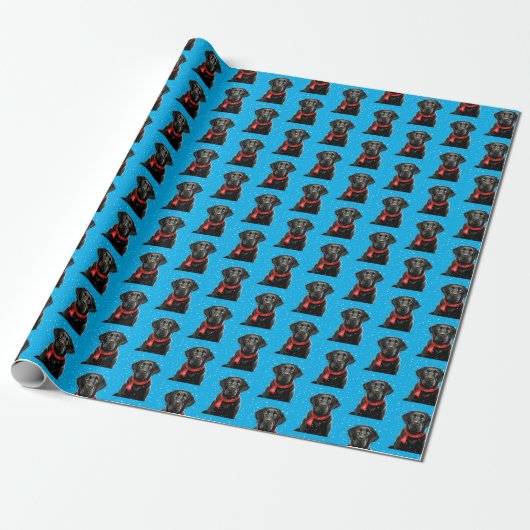 Schattige Zwart Lab Labrador Retriever Dog Christm Cadeaupapier (Uitgerold)