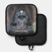 Schattige zwart lama gezicht gepersonaliseerd pannenlap (Voorkant / Achterkant)