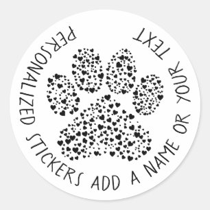 Schattige zwart op wit hart gevulde poot gepersona ronde sticker