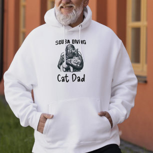Schattige zwart op wit Scuba Diving Cat Dad Hoodie
