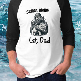 Schattige zwart op wit Scuba Diving Cat Dad T-shirt