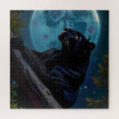 Schattige Zwart Pantha leggen op een Tree Blue Moo Legpuzzel (Horizontaal)
