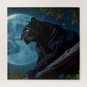 Schattige Zwart Pantha leggen op een Tree Blue Moo Legpuzzel