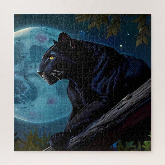 Schattige Zwart Pantha leggen op een Tree Blue Moo Legpuzzel (Verticaal)