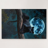 Schattige Zwart Pantha leggen op Tree Blue Moon Legpuzzel (Horizontaal)