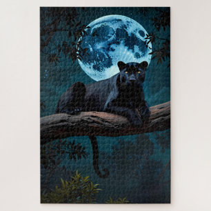 Schattige Zwart Pantha leggen op Tree Blue Moon Legpuzzel