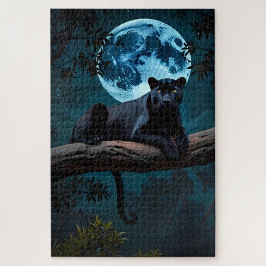 Schattige Zwart Pantha leggen op Tree Blue Moon Legpuzzel (Verticaal)