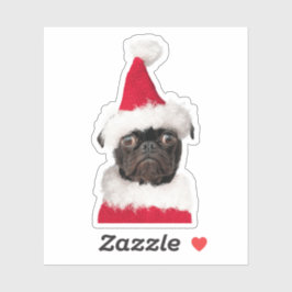 Schattige zwart pug in sinterklaasmuts sticker