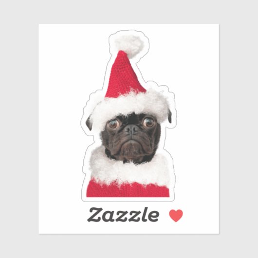 Schattige zwart pug in sinterklaasmuts sticker (Vel)